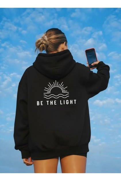سويت شيرت BE THE LIGHT مطبوع كبير الحجم للجنسين للنساء/الرجال K بغطاء رأس