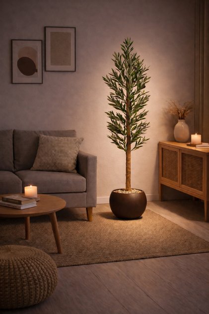 شجرة زيتون صناعية مع حوض – ارتفاع 160 سم – تصميم واقعي للديكور الداخلي