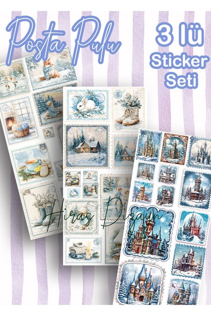 3Pcs Vintage Winter and Snow Postage Stamp Sticker Set Decorative Labels Agenda Bullet Journal Scrabook