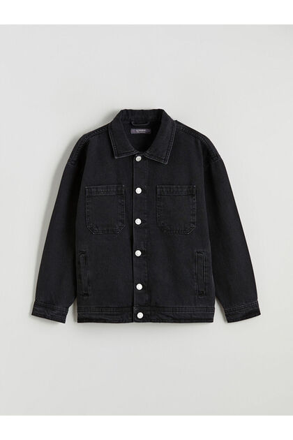 Black Boys' Jean Jacket Made of Water Repellent and Windproof Fabric