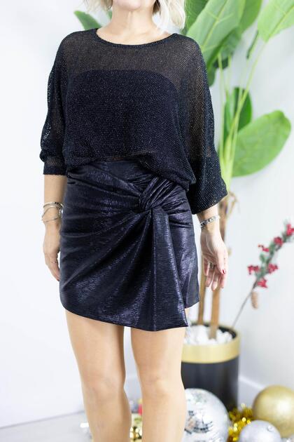 3349 Pre-Knotted, Leather-Like, Lame Shorts Skirt