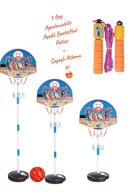 Ayarlanabilir Ayaklı Basketbol potasi ve Atlama ipi 2li set spor oyunları