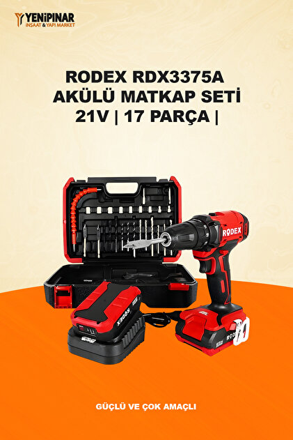 Rodex RDX3375A Akülü Matkap Seti | 21V | 17 Parça | Güçlü ve Çok