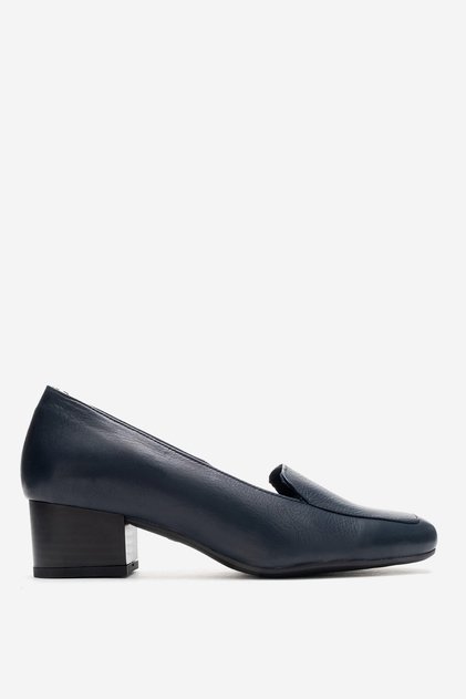 Women's Square Heeled Classic Shoes Real Leather Mt 13312 Dark Blue