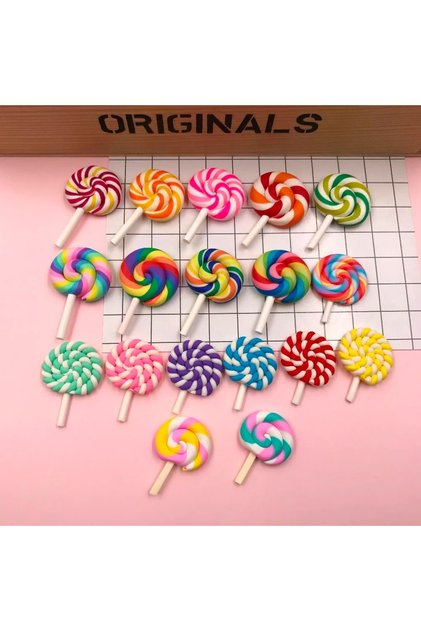 10pcs mix 10pcs New Coming Hot Kawaii Miniature Clay Rainbow Lollipop, for Phone Decoration, Crafts