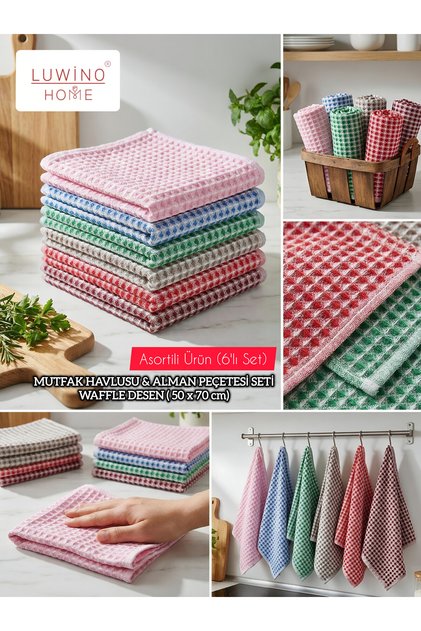 Set kuhinjskih krpa za sušenje od 6 komada, 50 x 70 cm, vafel uzorak (RAZNO), nemačka salveta, višenamenska krpa