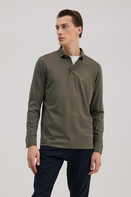Khaki Slim Fit Polo Neck Sweatshirt