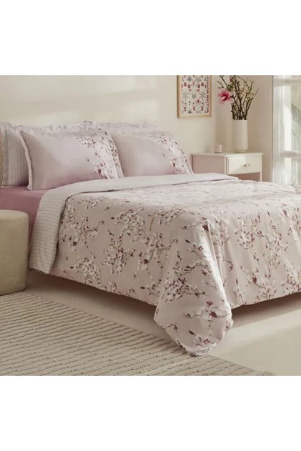 Pesla Bettwäsche-Set aus 100 % Baumwoll-Satin, Einzelbett, Rosa