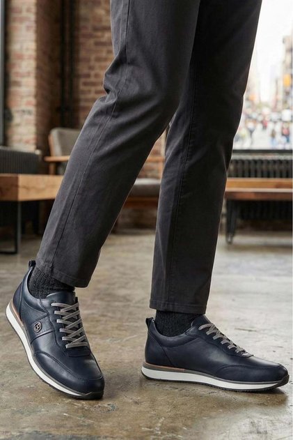 Shoes Flow Series Genuine Leather Black Men's Sneaker - Orthopedic Comfortable Sole Daily Sports Shoes