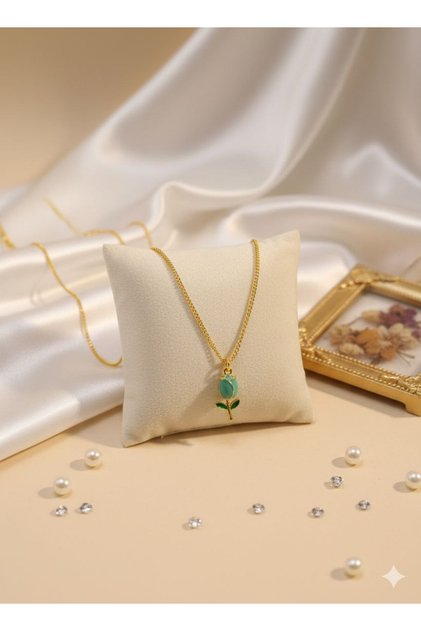 Women's Necklace with Tulip Figure and Gold Color Chain