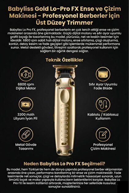 新品未使用 BaByliss PRO LO-PRO FX726 メンズトリマー Babyliss Pro LO-PRO FX726 Gold Ense Çizim Tıraş Makinesi - Fiyatı