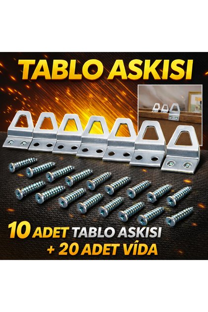 10 Adet Kıvrık Model Metal Tablo Kancası | Vidalı Çerçeve & Fotoğraf Askı Aparatı