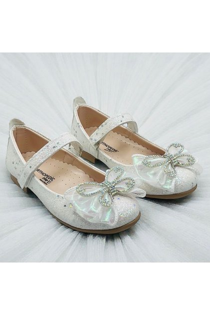 Girl's Glittery Butterfly Bow Orthopedic Sole Ballerinas
