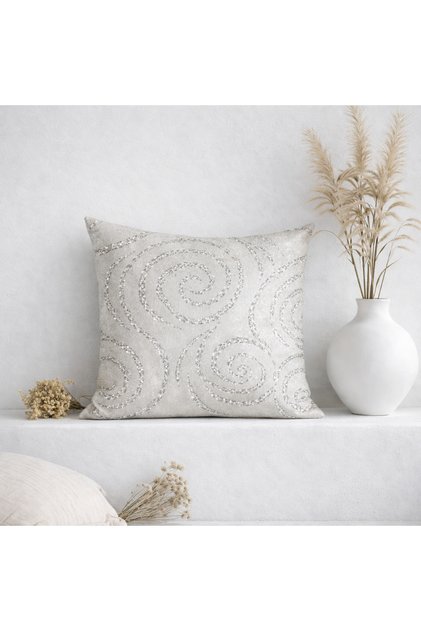 Sparkly Patterned Decorative Throw Pillow Cover – Cream