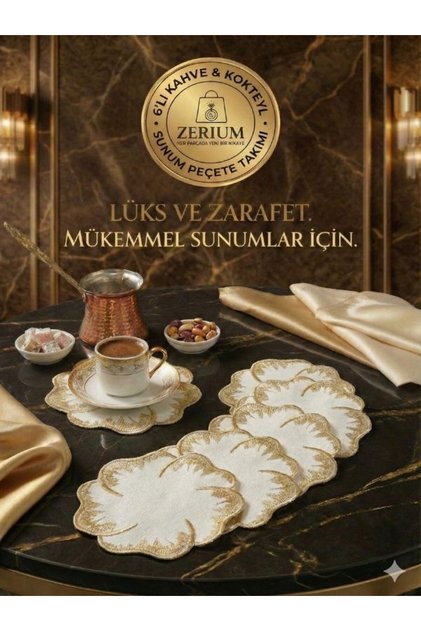 Premium 6-Pack Cocktail and Coffee Underlay Napkins Gold Boomerang Series