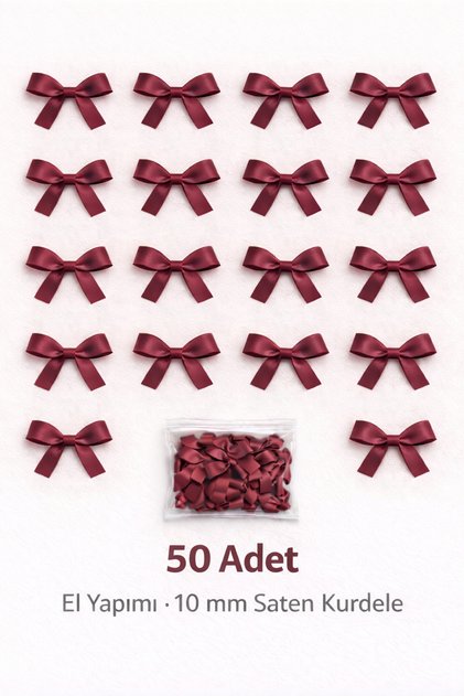 Bordo Fiyonk Saten Kurdele – 10 mm Süsleme, Nikah Şekeri, Hediye, Çeyiz Süs, Balon Süs 50 Adet