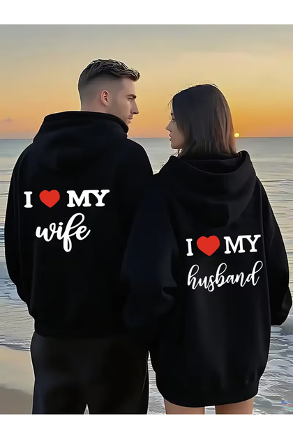 Dear Couple Combination I Love My Wife Husband Printed Hooded Sweatshirt 2-Piece Unisex Hoodie