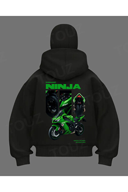 Ika chan  Le Savu Kawasaki Ninja Baskılı Unisex Kar Maskeli Kapüşonlu