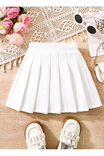 Girl's Flared Skirt with Elastic Waist and Cuffs at the Front