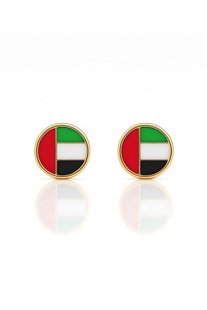 Round Shaped UAE Flag Earrings | Stainless Steel | Gold Plated