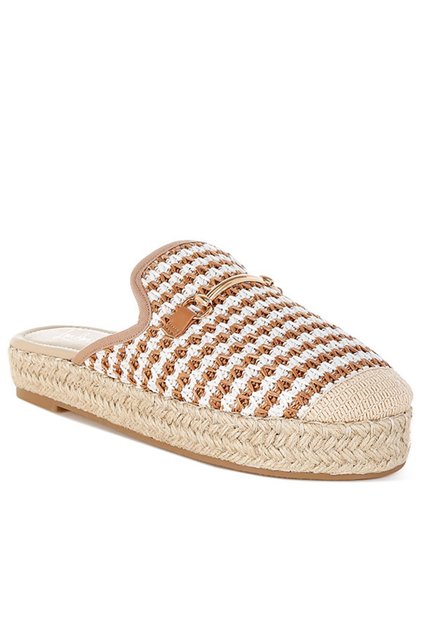 Women Raffia Slip-On Mules in Brown