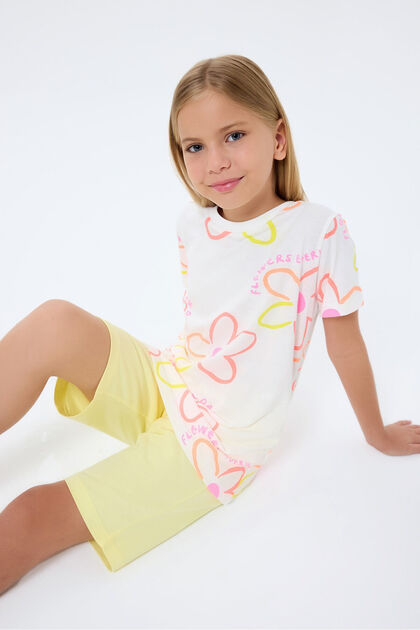 Girls Cream Bermuda Set