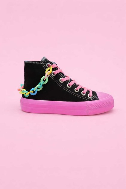 Black Pink Girls' Sports Shoes and Sneakers with Chain Accessory Detail