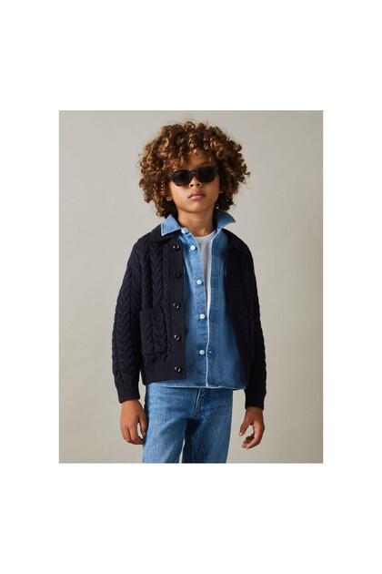 Men's Knitted Patterned Tricot Cardigan with Collar Detail