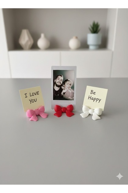 Fiyonk Şeklinde Mini Fotoğraf | Not Tutucu | Kart Tutucu 3 Adet Kurdele/Fiyonk