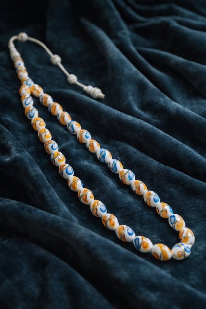 Multi-Colored Barley Cut Marble Rosary with Complete Handcrafted Brass Inlay System