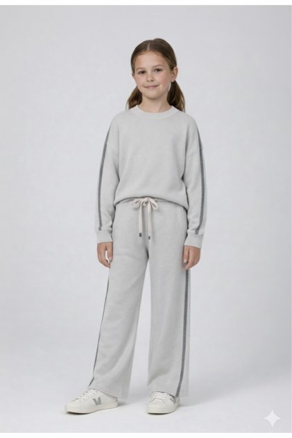 Girls' Knitwear Set White Color Stripe Detail 6/14 Years