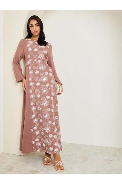 Women Brown Embellished Belted Jalabiya