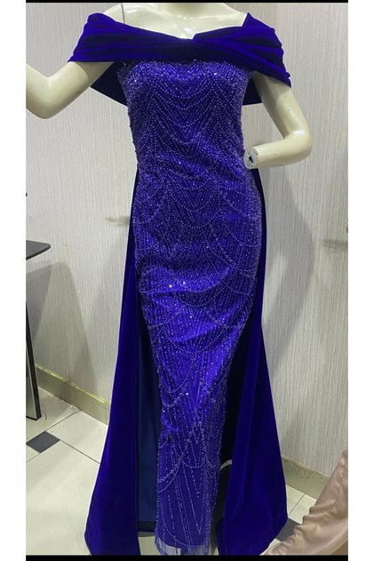Blue wool dress with sequins, evening wear