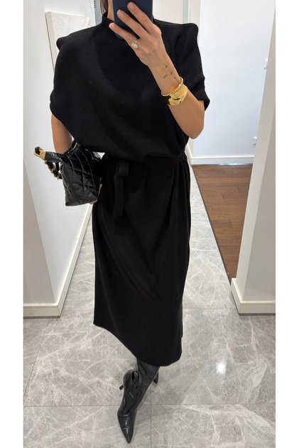 Women's Knitwear Belted Premium Quality Midi Dress - 130cm