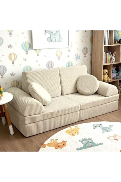 PUZZLE Fitilli Kadife Modüler Çocuk Oyun Minderi Ve Kanepesi Tamamen Sünger