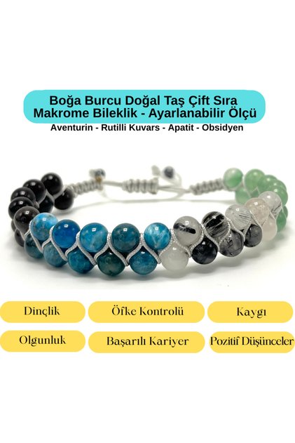 Certified Taurus Zodiac Natural Stone Double Row Macrame Bracelet