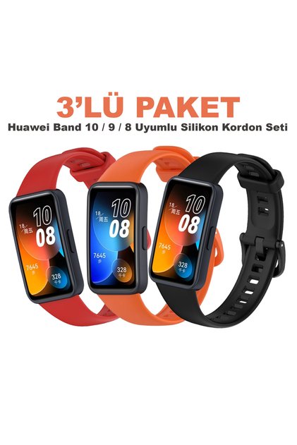 Huawei Band 10 / 9 / 8 Compatible 3-Pack Silicone Cord Set with Buckle - Soft Durable Sports Strap