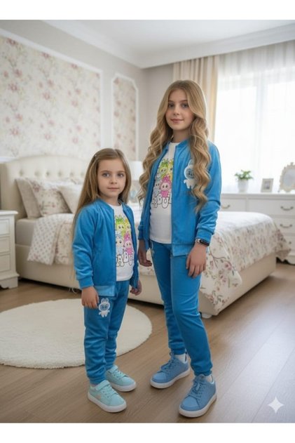Girl's Top - Bottom Set 3 Piece Velvet Tracksuit Set – Labubu Detailed 💖