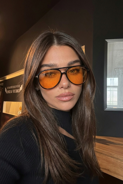 Unisex Siyah Turuncu Camlı Damla Model Güneş Gözlüğü | UV400 Koruma