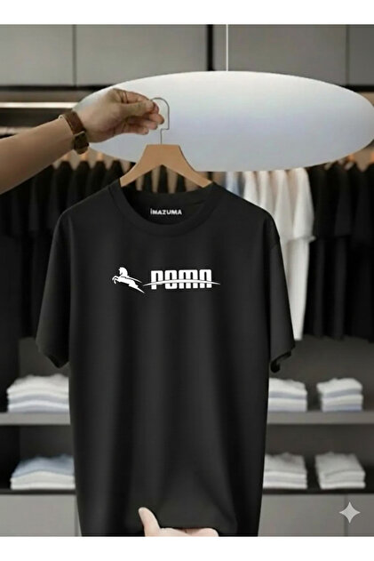 Unisex Oversized Printed Cotton Crew Neck Short Sleeve BLACK T-shirt POMA