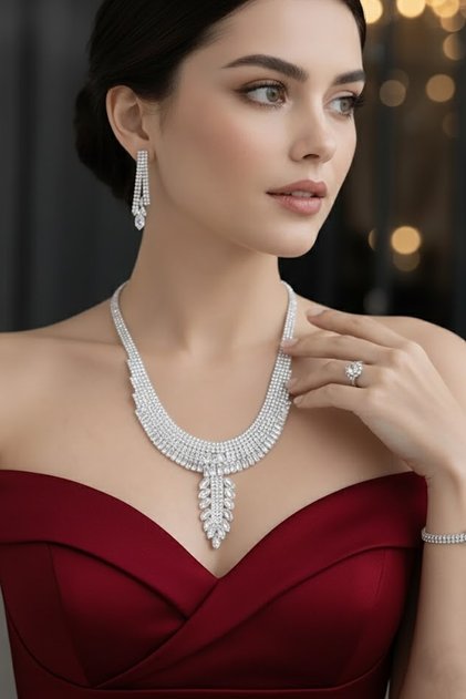 Silver Color Stone 4-Piece Evening Dress Set