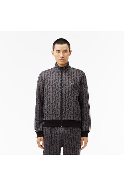 Erkek Regular Fit Fermuarlı Monogram Siyah Sweatshirt