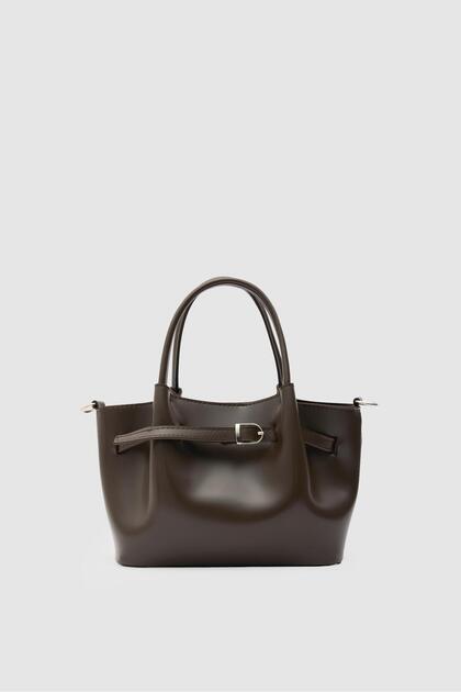 Polka Belted Handbag and Crossbody Bag Brown