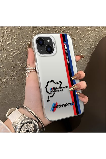 iPhone 14 Plus/15 Plus Compatible Bmw Patterned Silicone Edge Hard Back Anti-Fall Phone Case
