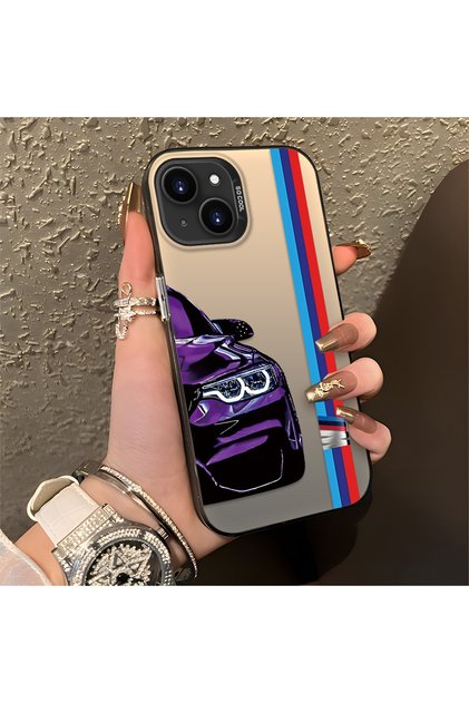 iPhone 15 Plus/14 Plus Compatible Silicone Edge Hard Back Anti-Fall Phone Case Bmw Patterned