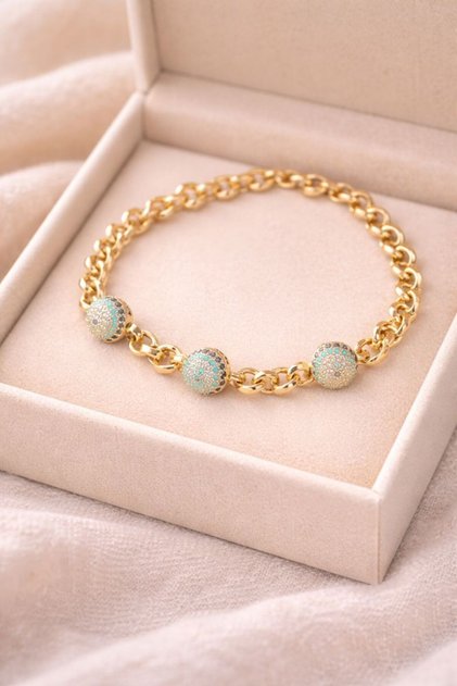 Women's Gold Color Colorful Zircon Stone Chain Bracelet