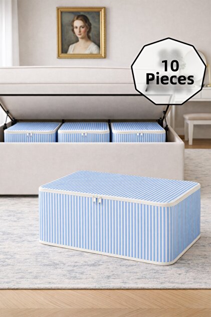 10' Striped Storage Bag 62X37X25 cm Closet Organizer Fabric Storage Bag (Blue)