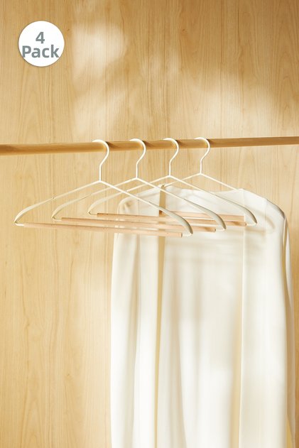 4 Pieces Wooden Backed Shoulder Form Matte White Metal Clothes Hanger, Garment Hanger 21.5X42X0.5