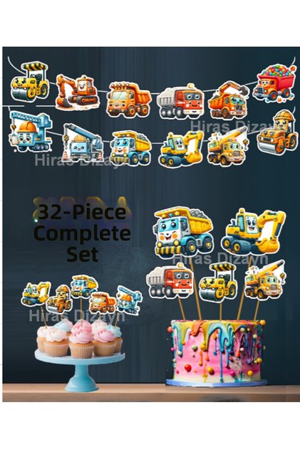 32 Pieces Speech Bubble Scoop Truck Giant Birthday Decoration Banner Cake Picks Cupcake