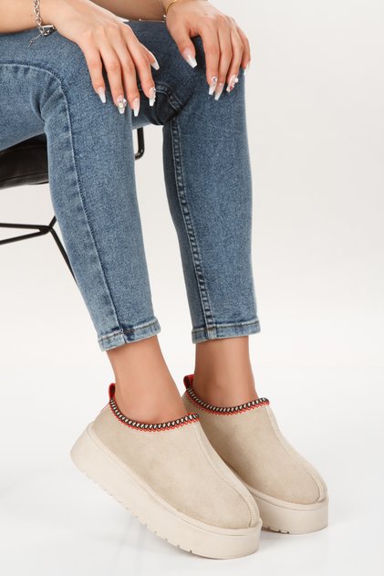 Women/Girls Mini Beige Furry Suede Ankle Boots & Home Slippers Thick Sole